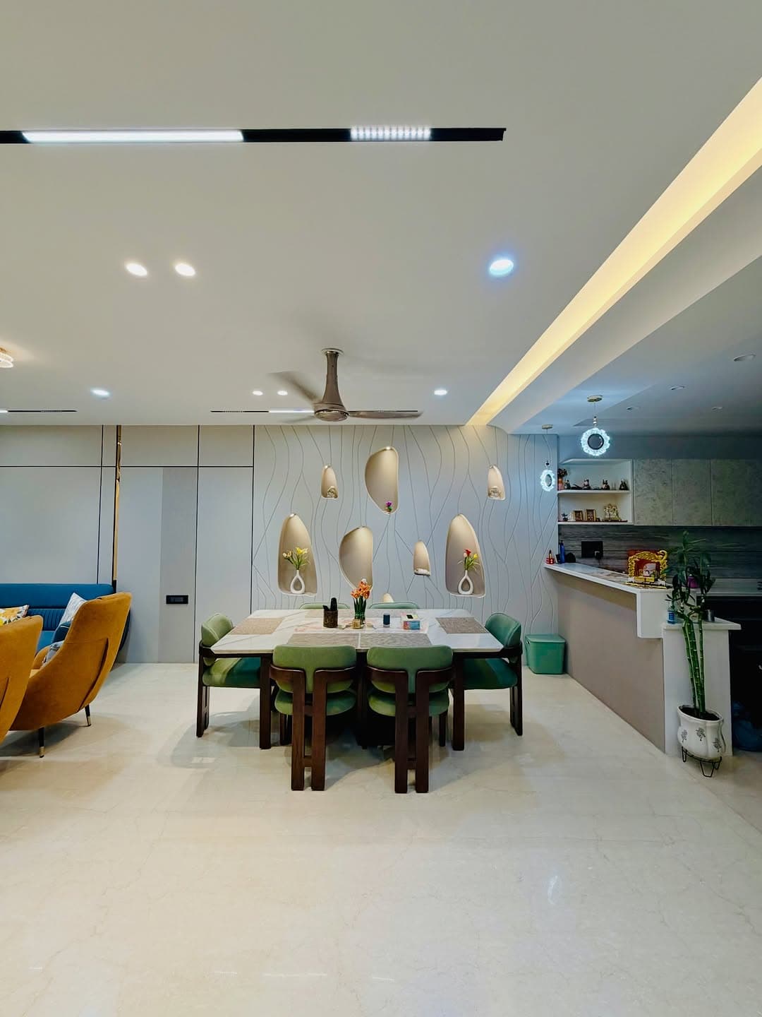 Cafe interior, tiling and finishes