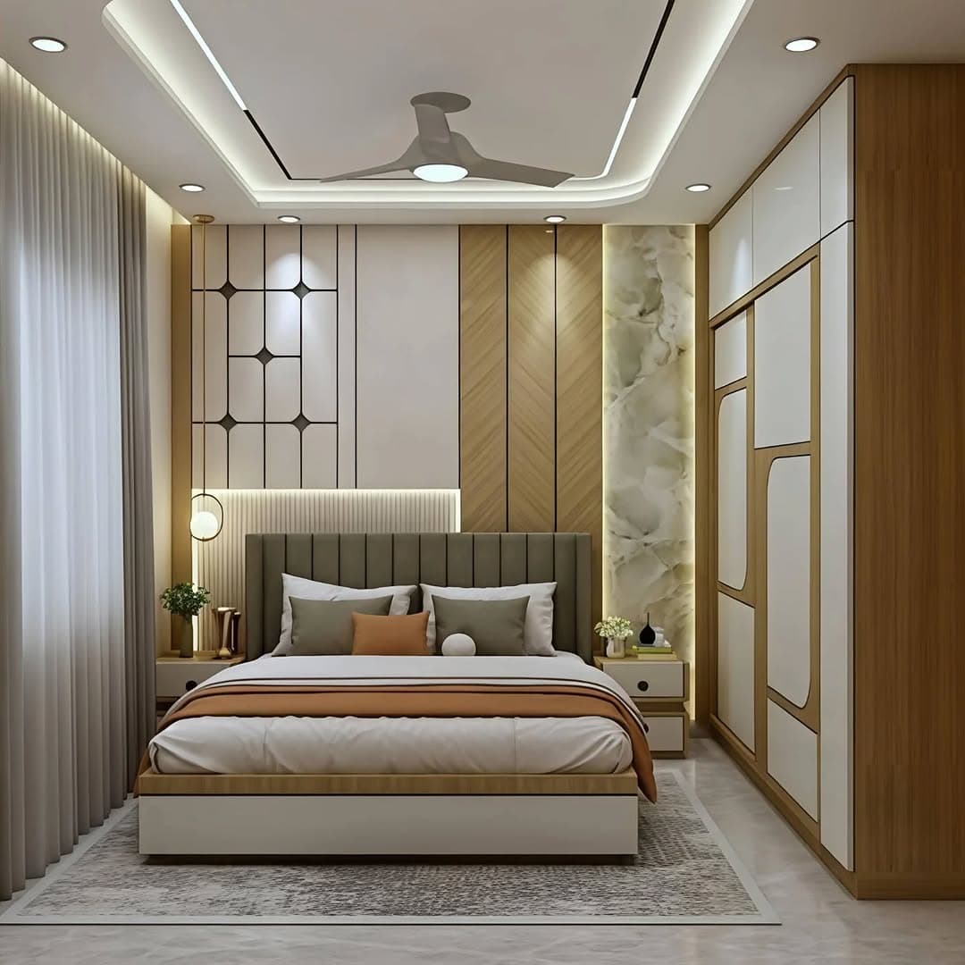 Bedroom interior with fitted wardrobe