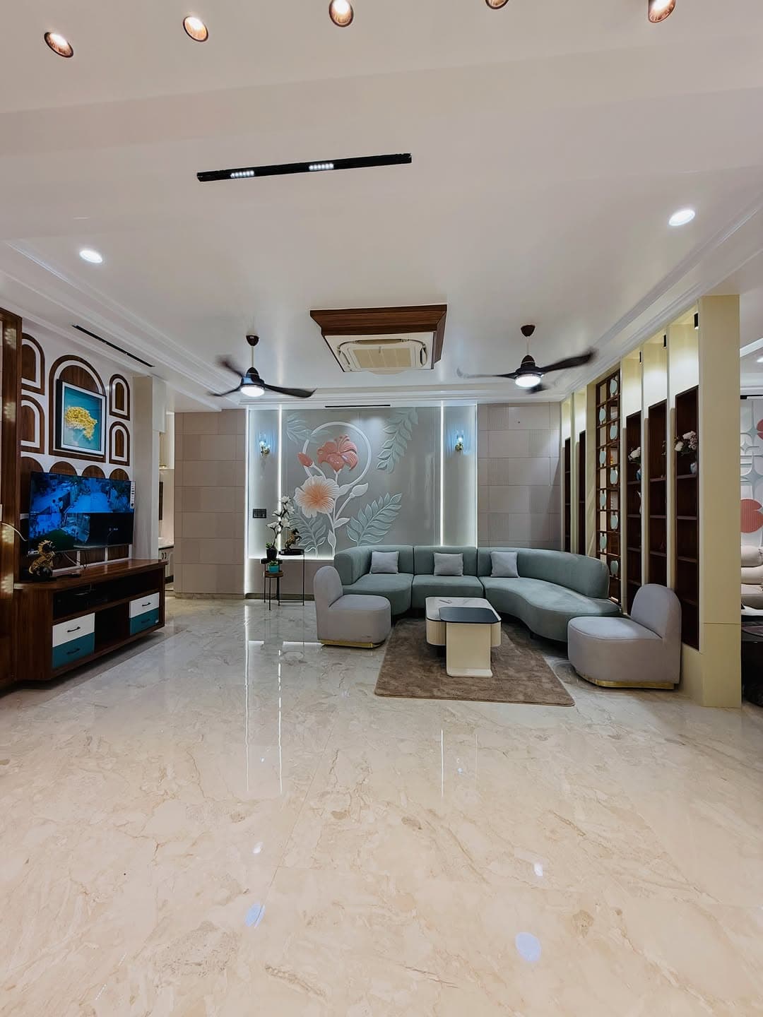 Living room TV unit with CCTV monitoring display